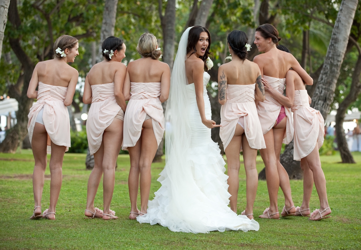 Bride and groom seduce the bridesmaid for a threesome