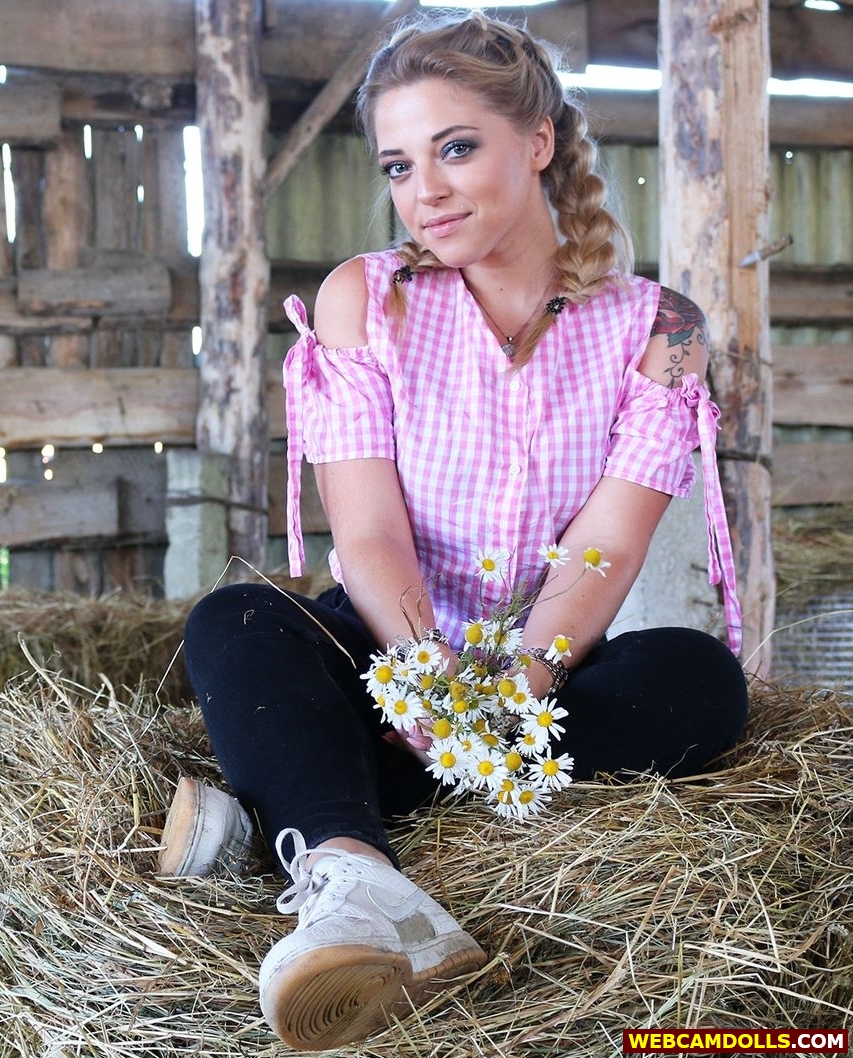 Blonde Girl with Braids in Pink Plaid Shirt and White Sneakers on Webcamdolls